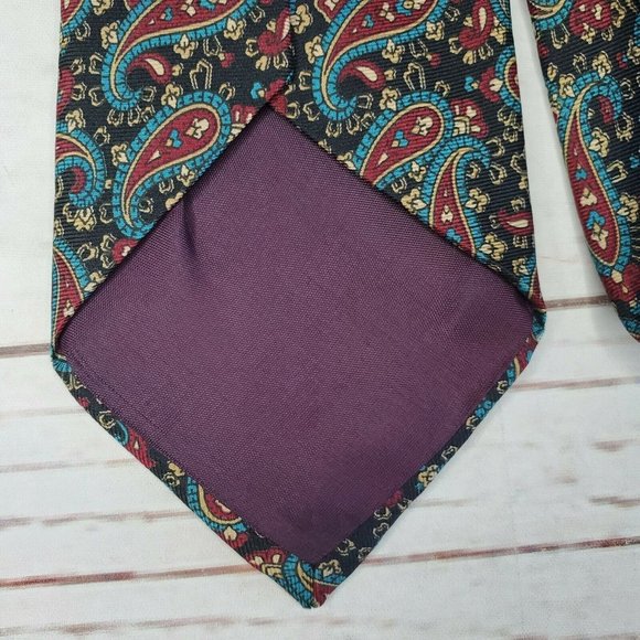 Blue Teal Paisley Men's Polyester Windsor Neck Tie - Picture 4 of 8